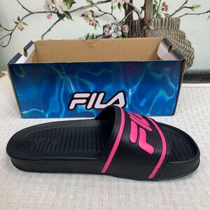 Fila Sleek Slide ST Womens Sandals Size 10  Black With Pink Logo